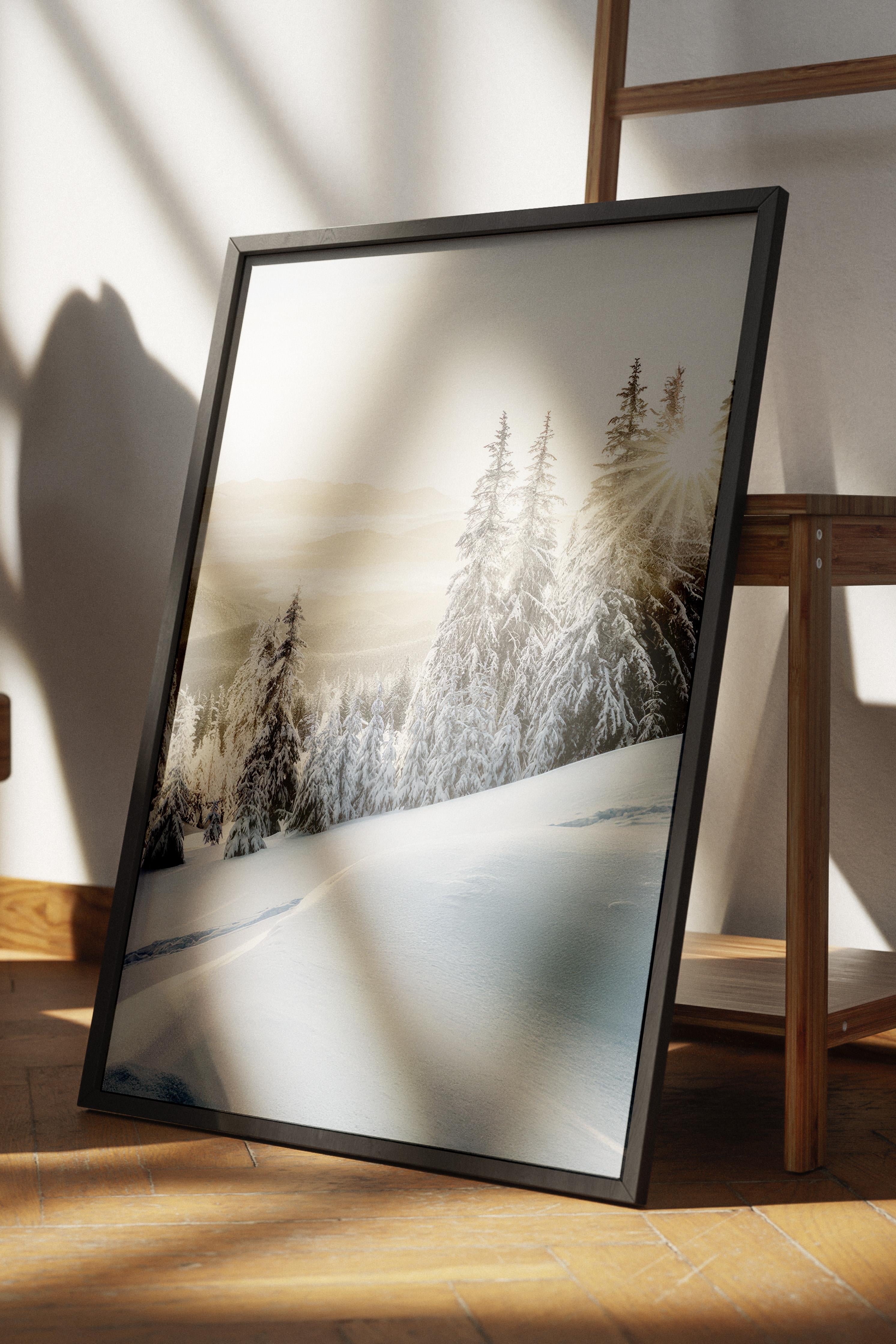 Winter Sunrise Çerçeveli Yılbaşı Tablosu, Siyah Çerçeve ve Poster Comfort Serisi NO:108510