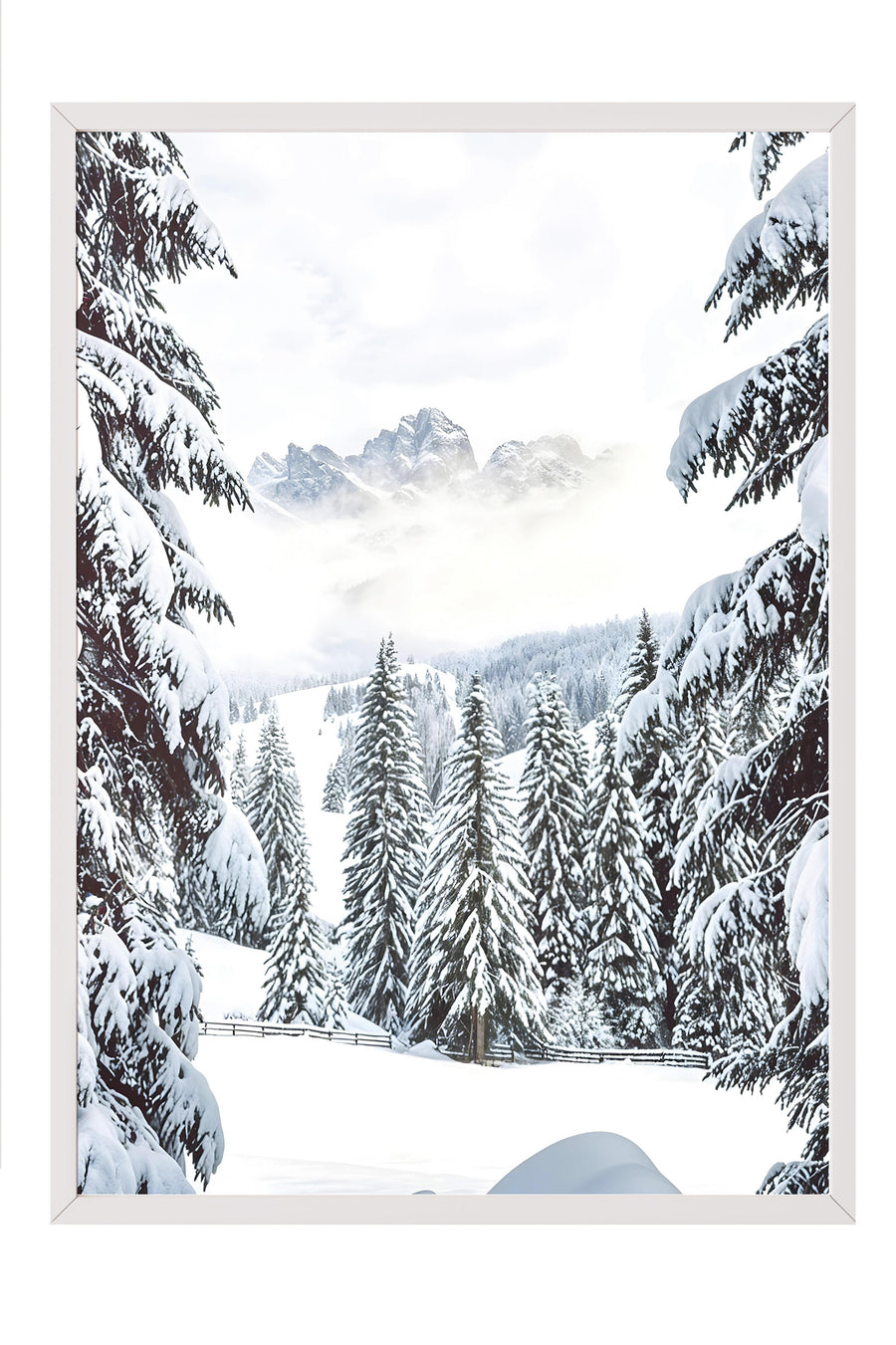 Winter Valley Yılbaşı Tablo, Beyaz Çerçeve ve Poster, Dikey Duvar Tablosu Comfort Serisi NO:108412
