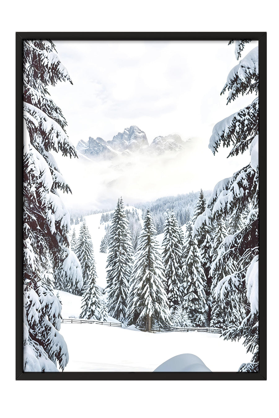 Winter Valley Yılbaşı Tablo, Siyah Çerçeve ve Poster, Dikey Duvar Tablosu Comfort Serisi NO:108412