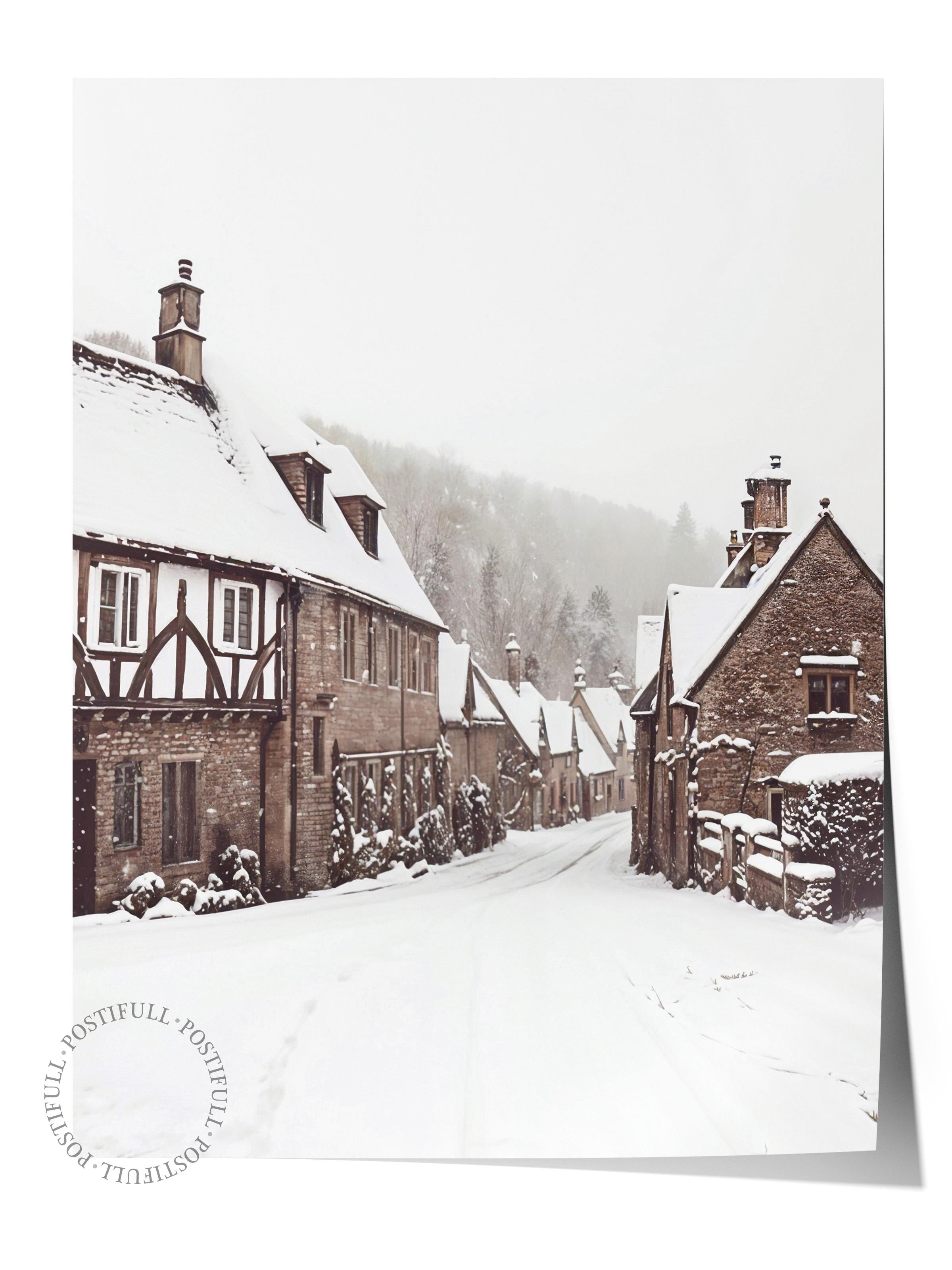 Winter Village Poster, Çerçevesiz Yılbaşı Posteri, Dikey Duvar Tablosu Comfort Serisi NO:108410