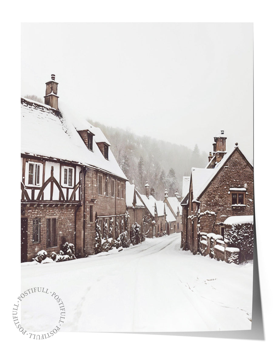 Winter Village Poster, Çerçevesiz Yılbaşı Posteri, Dikey Duvar Tablosu Comfort Serisi NO:108410