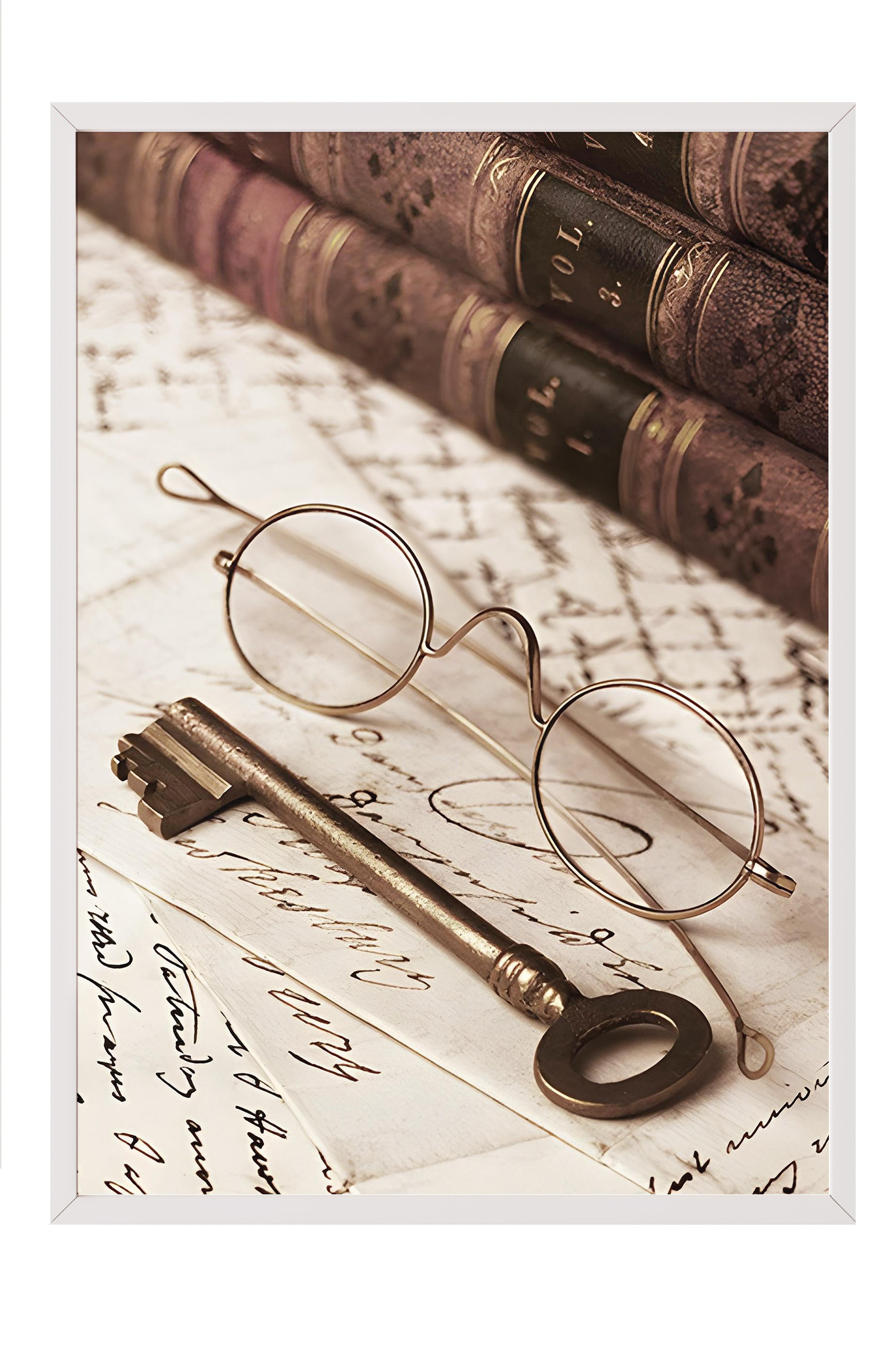 Wizard's Desk Çerçeveli Tablo, Beyaz Çerçeve ve Poster, Dikey Duvar Tablosu Comfort Serisi NO:108316