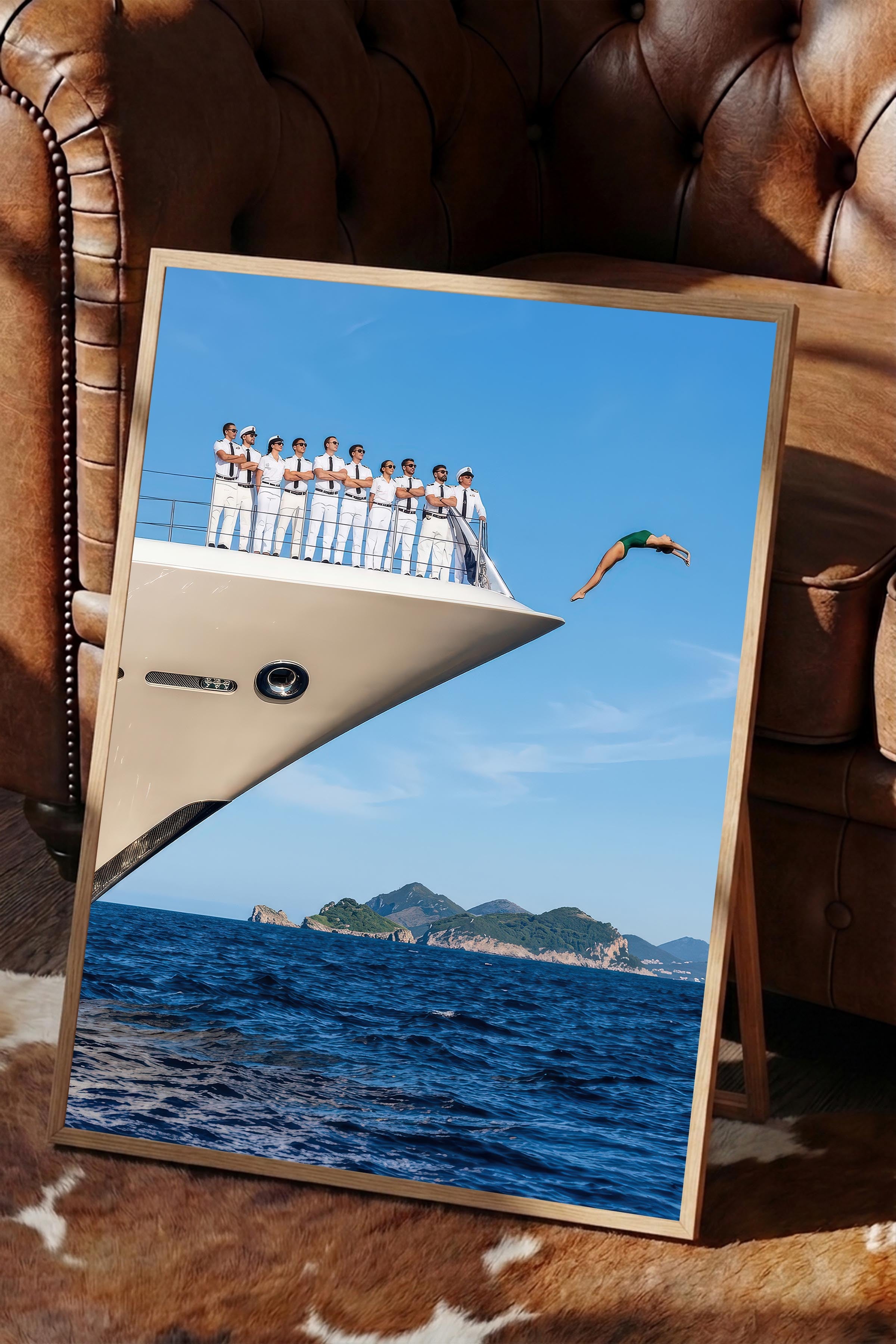 Yat ve Dalgıç Posteri, Ahşap Çerçeveli Poster, Old Money Serisi, NO:113181