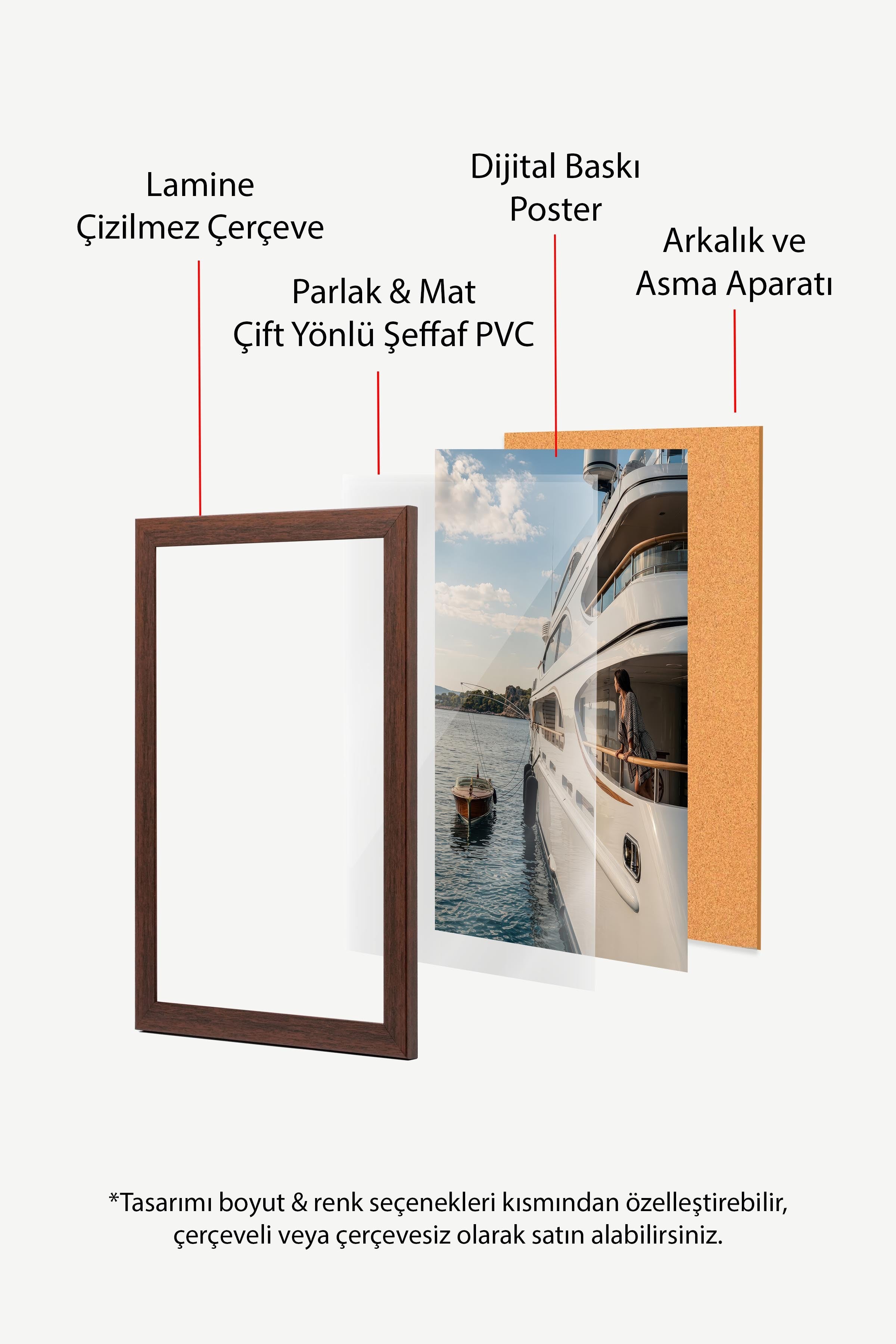 Yat ve Deniz Manzarası Posteri, Kahverengi Çerçeveli Poster, Old Money Serisi, NO:113162
