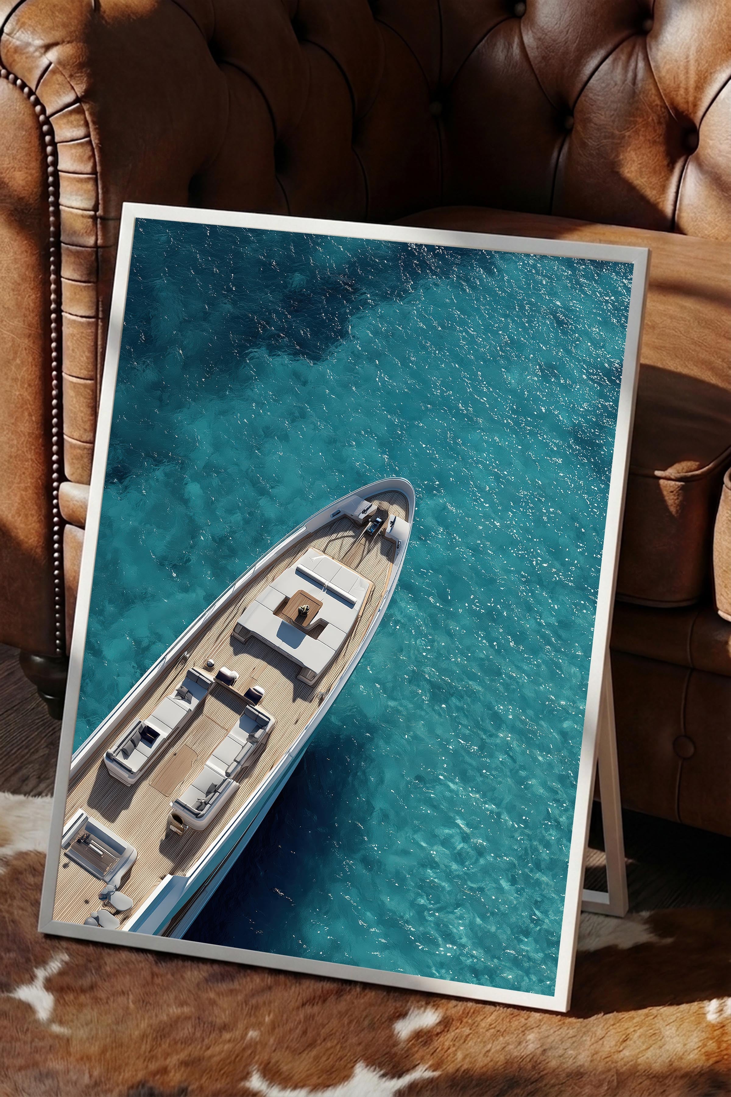 Yat ve Deniz Posteri, Beyaz Çerçeveli Poster, Old Money Serisi, NO:113242