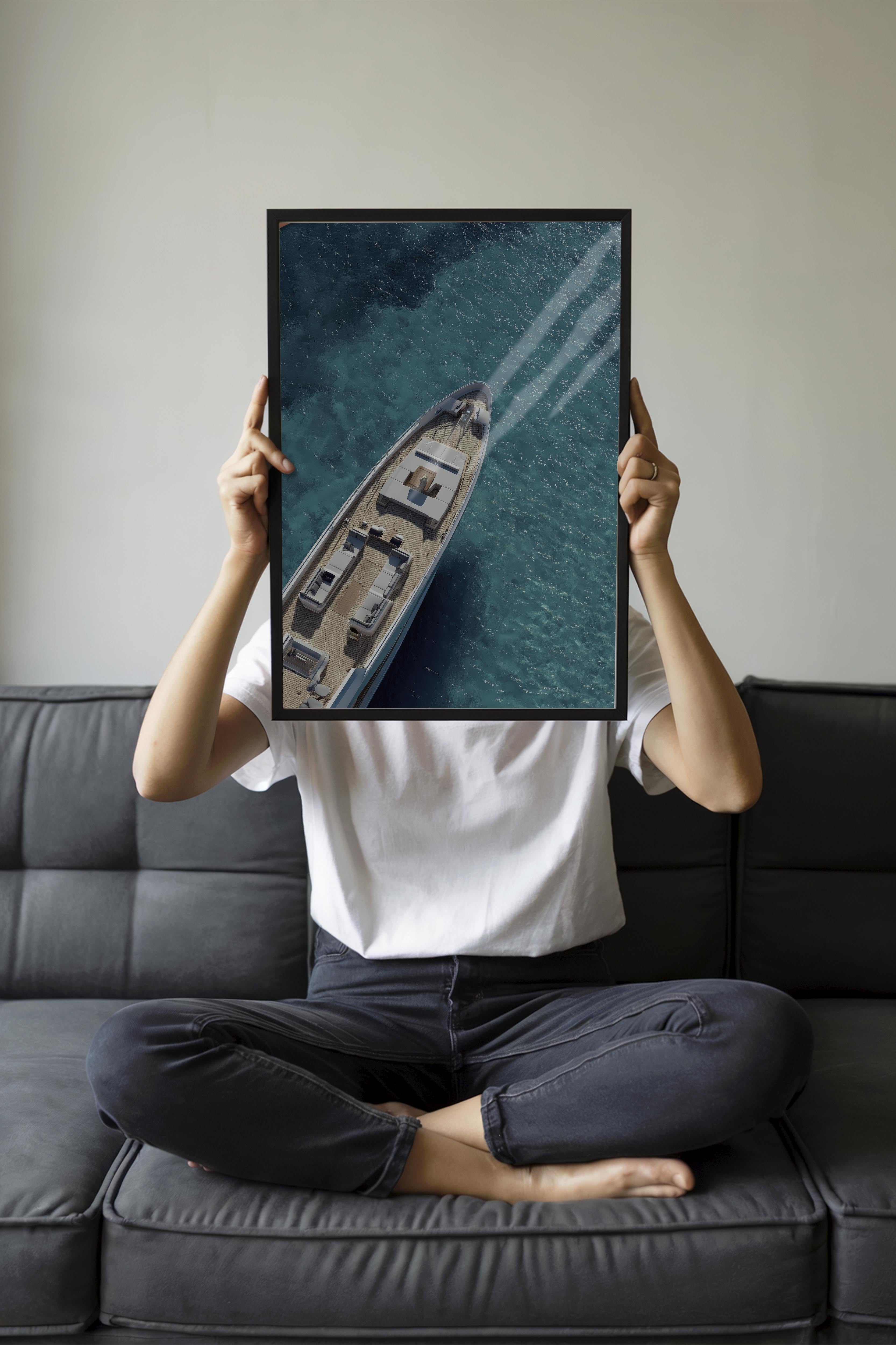 Yat ve Deniz Posteri, Siyah Çerçeveli Poster, Old Money Serisi, NO:113242