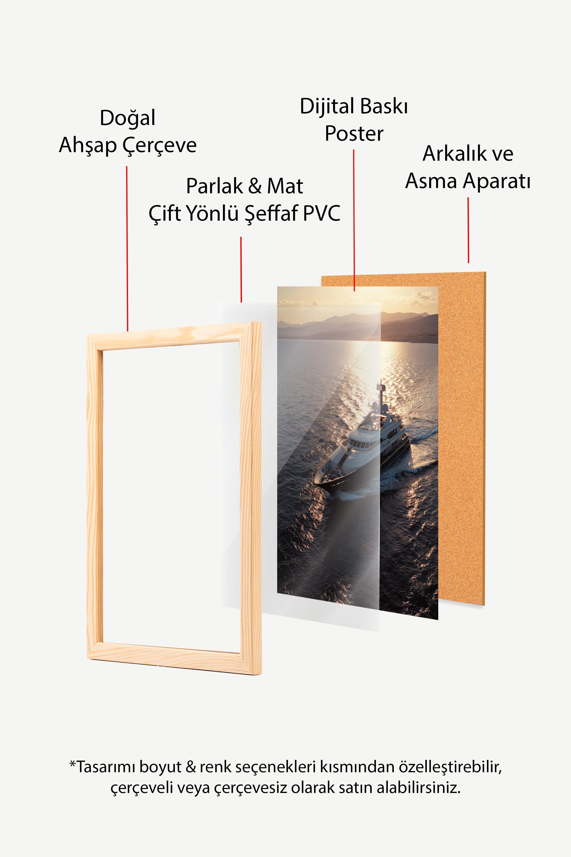 Yat ve Gün Batımı Posteri, Ahşap Çerçeveli Poster, Old Money Serisi, NO:113221