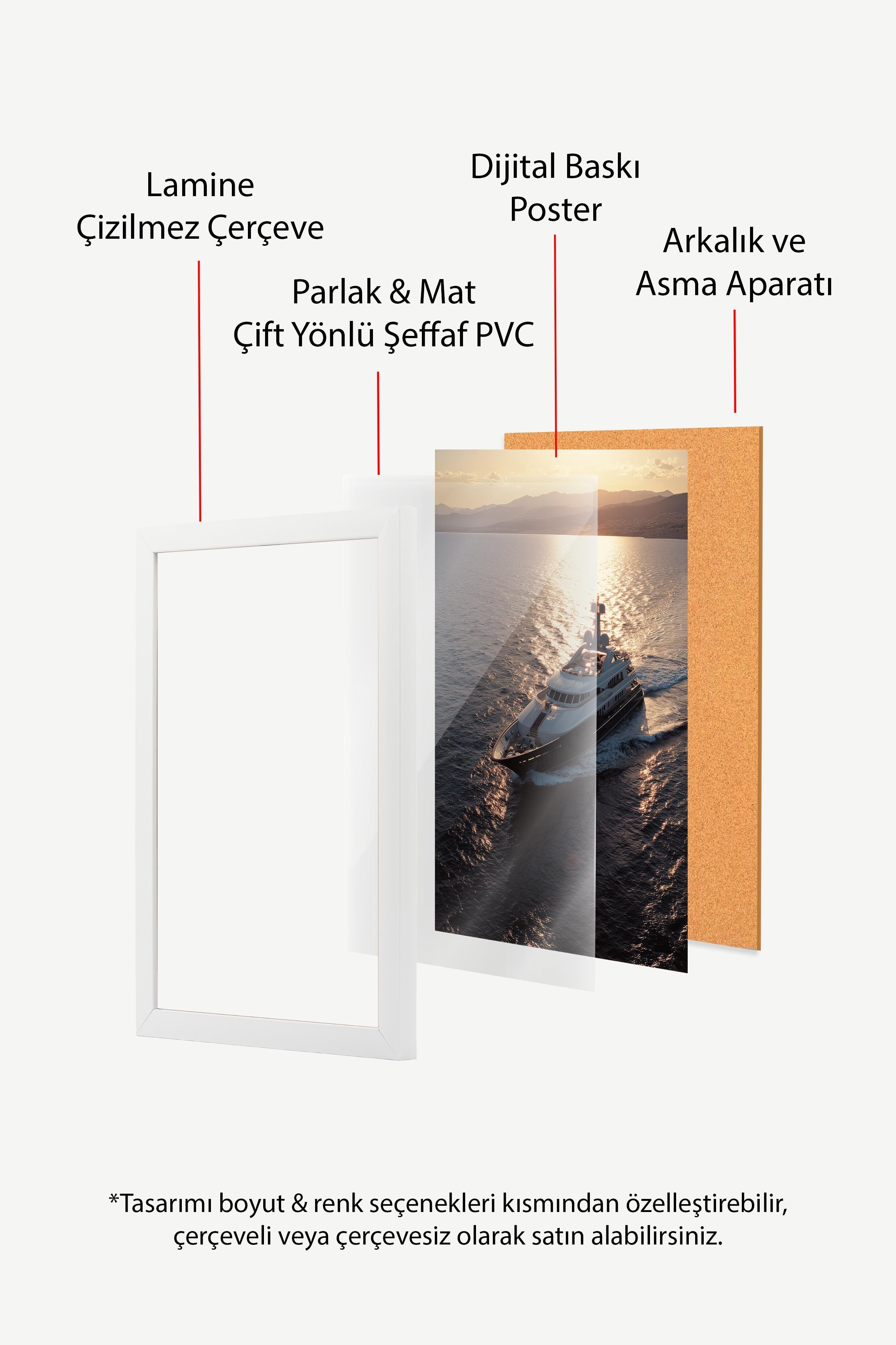 Yat ve Gün Batımı Posteri, Beyaz Çerçeveli Poster, Old Money Serisi, NO:113221