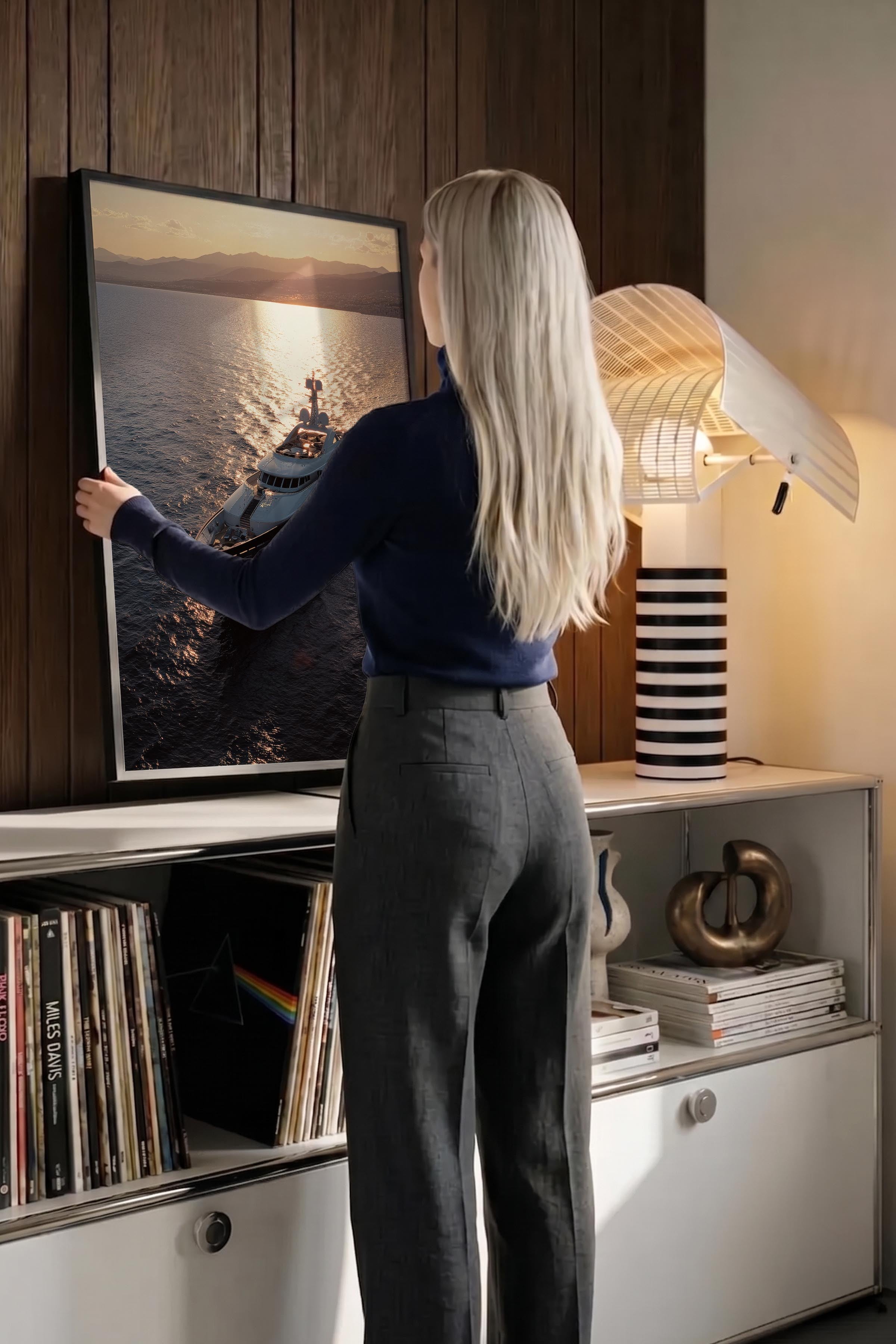 Yat ve Gün Batımı Posteri, Siyah Çerçeveli Poster, Old Money Serisi, NO:113221