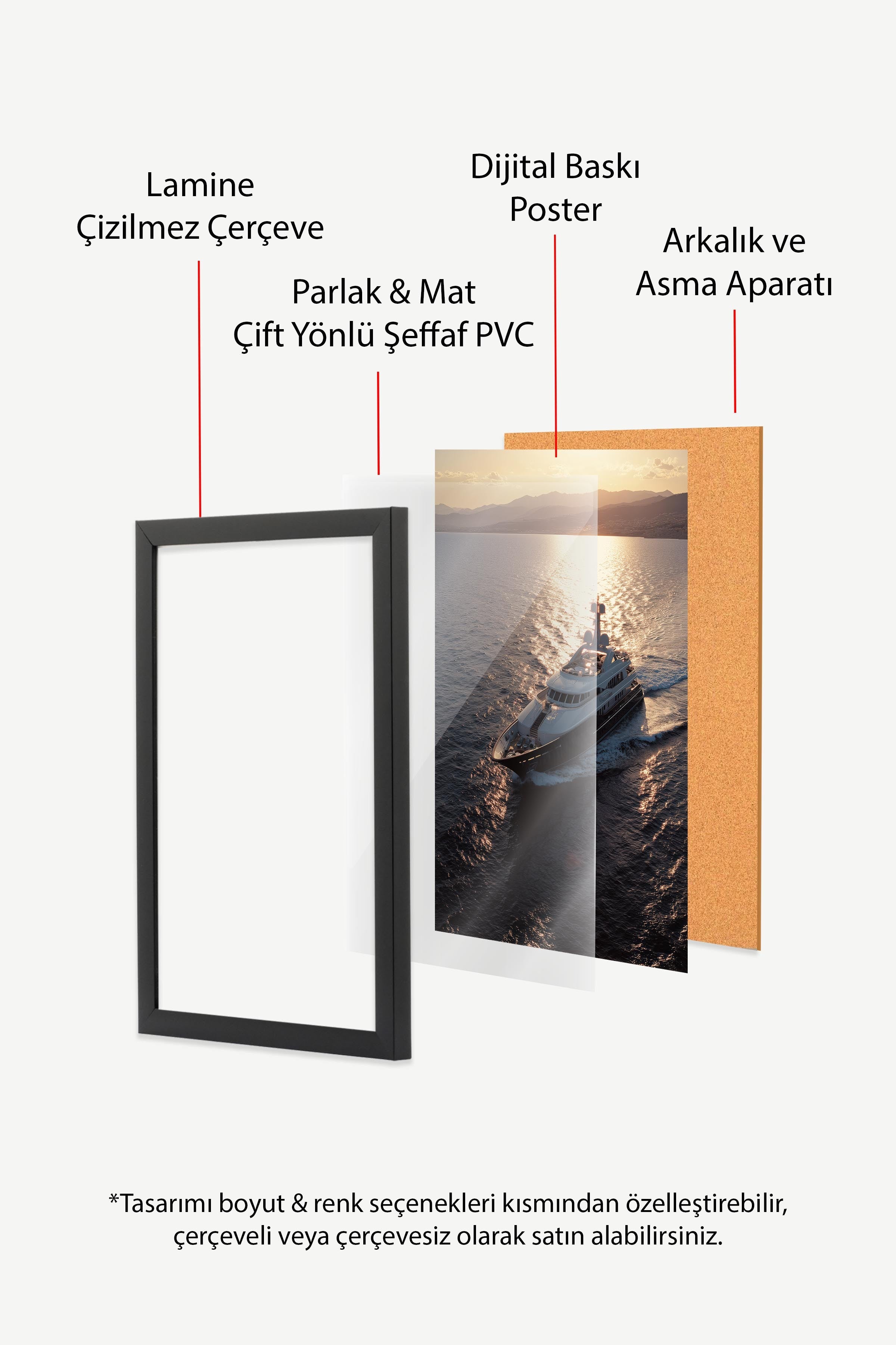 Yat ve Gün Batımı Posteri, Siyah Çerçeveli Poster, Old Money Serisi, NO:113221