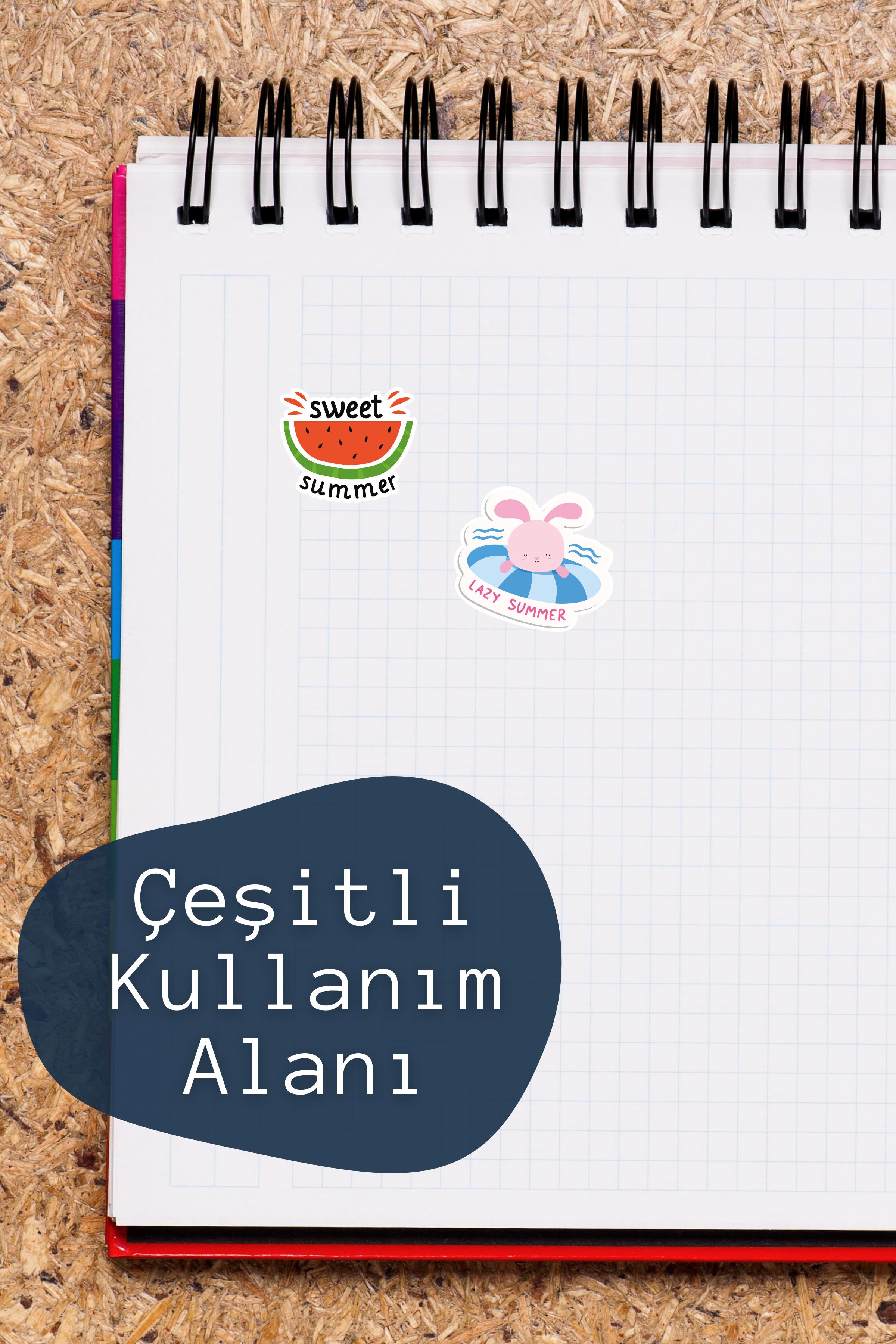 Yaz Temalı Sticker ve Etiket Seti - Orta Boy - Su Geçirmez, Kalın Yapışkanlı Sticker Seti