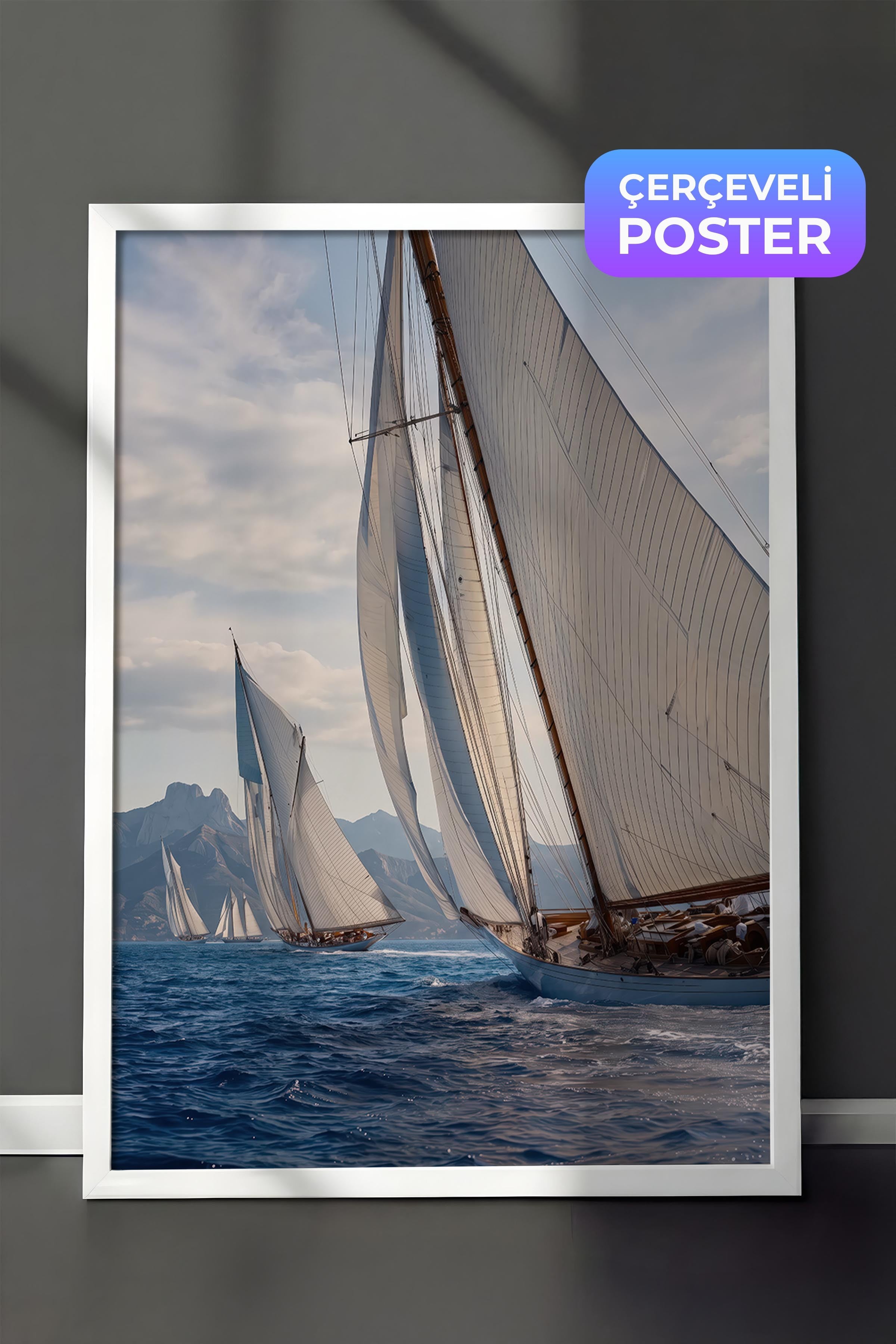 Yelkenli Posteri, Beyaz Çerçeveli Poster, Old Money Serisi, NO:113202