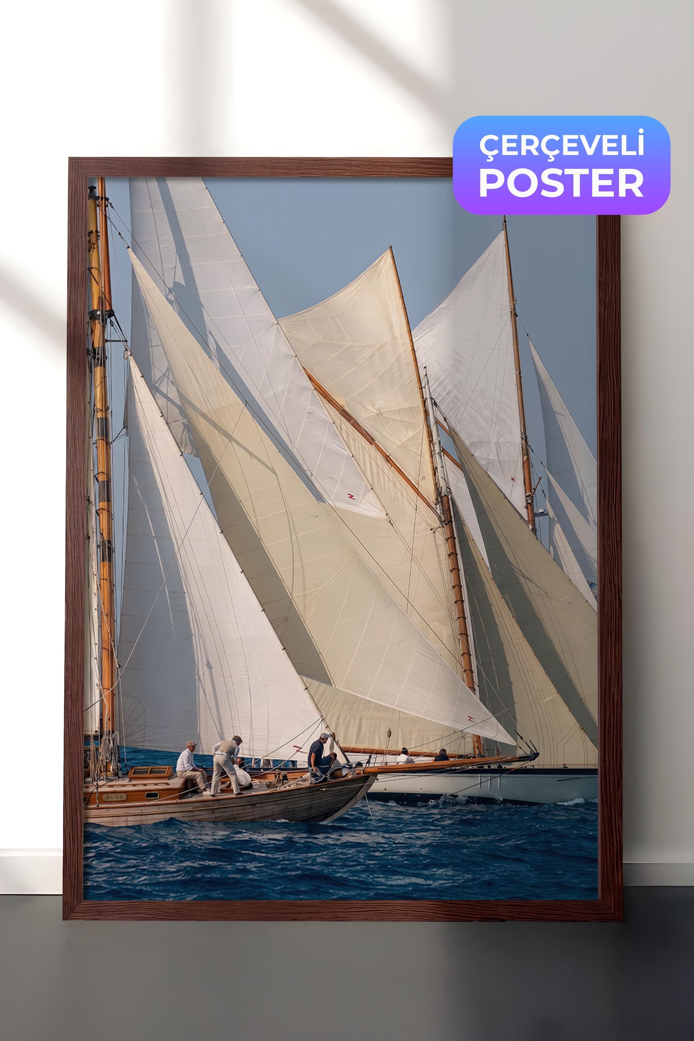 Yelkenli Posteri, Kahverengi Çerçeveli Poster, Old Money Serisi, NO:113185