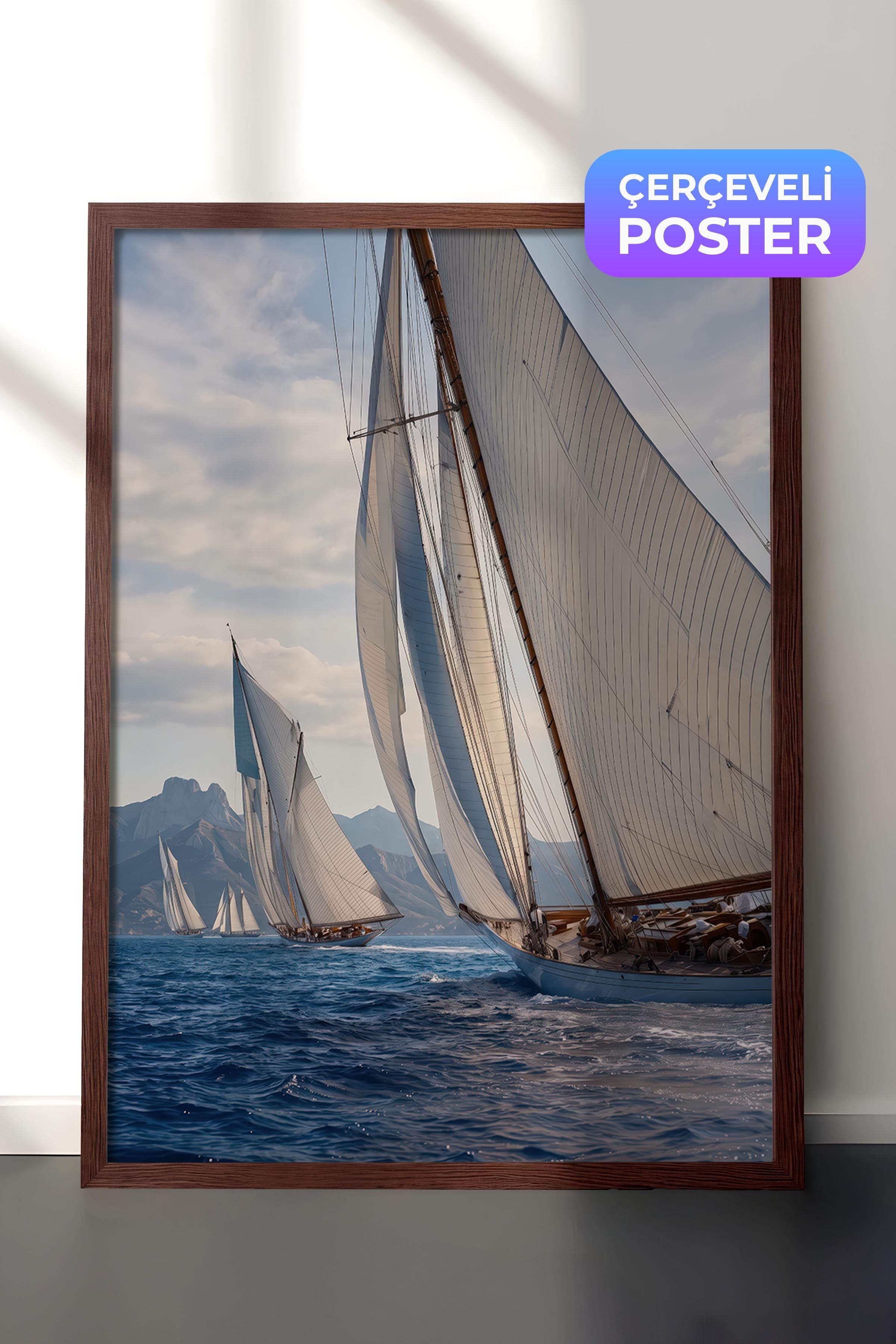 Yelkenli Posteri, Kahverengi Çerçeveli Poster, Old Money Serisi, NO:113202