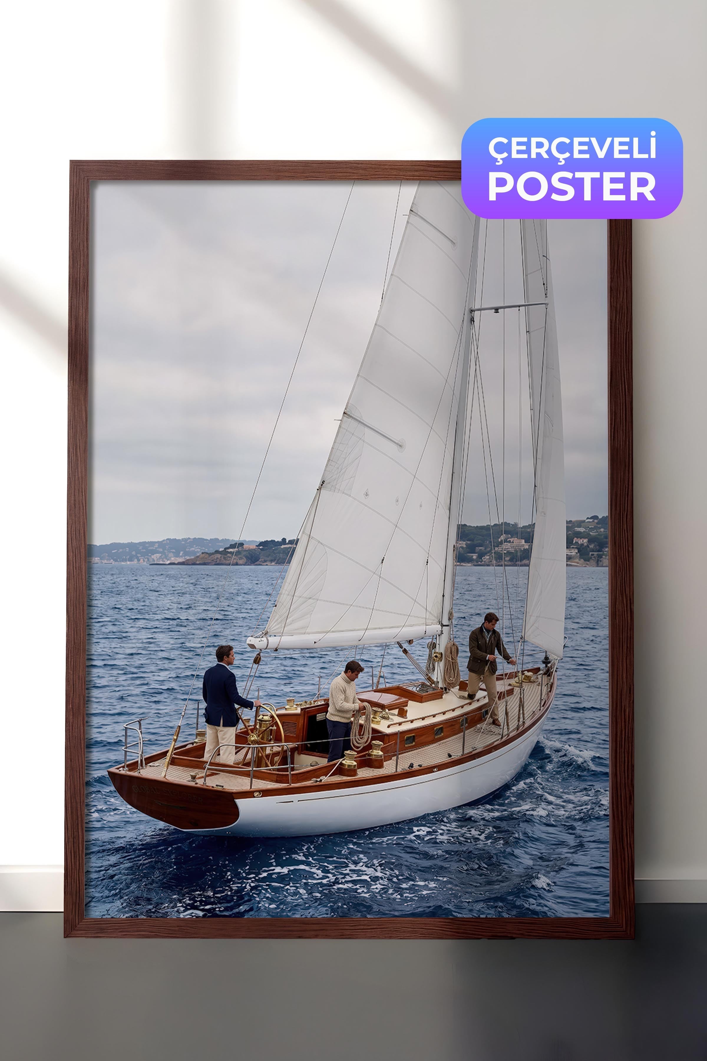 Yelkenli Posteri, Kahverengi Çerçeveli Poster, Old Money Serisi, NO:113203