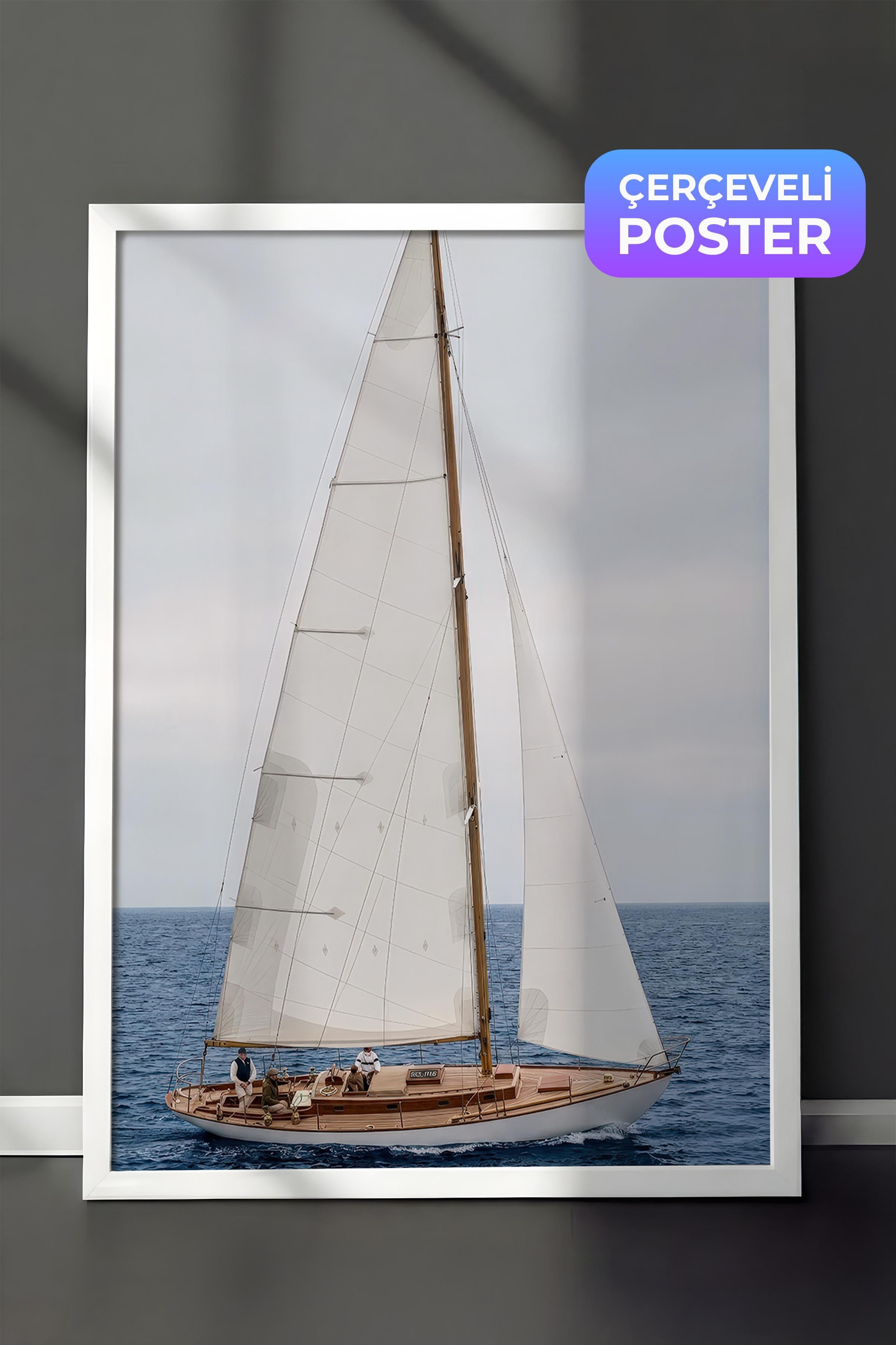 Yelkenli Tekne Posteri, Beyaz Çerçeveli Poster, Old Money Serisi, NO:113161