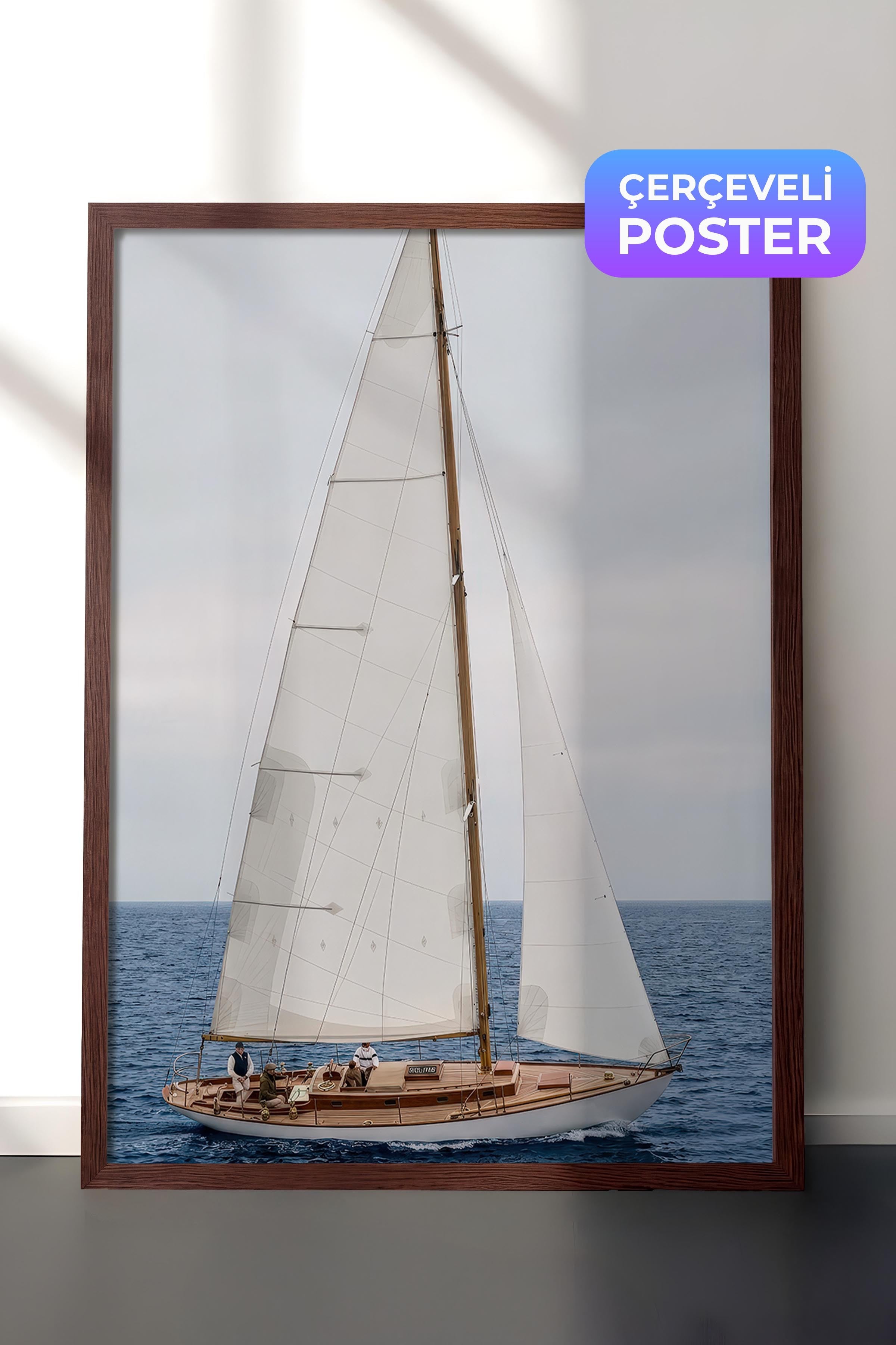 Yelkenli Tekne Posteri, Kahverengi Çerçeveli Poster, Old Money Serisi, NO:113161