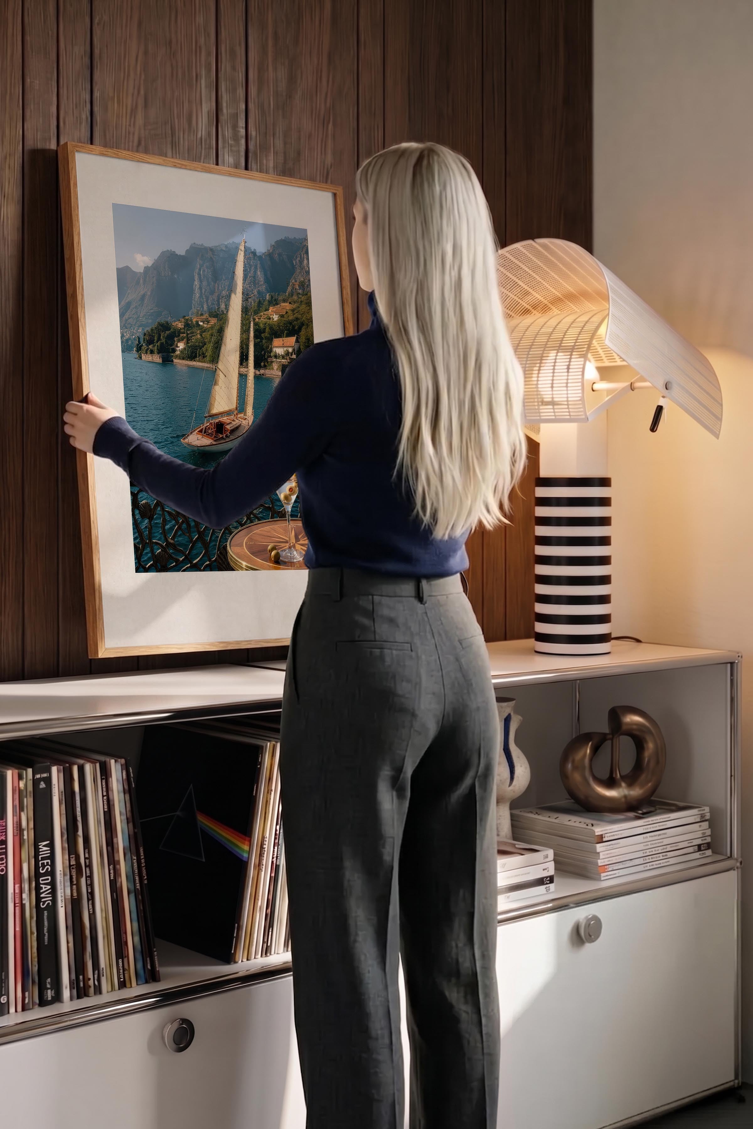 Yelkenli ve Deniz Manzarası Posteri, Ahşap Çerçeveli Poster, Old Money Serisi, NO:113140