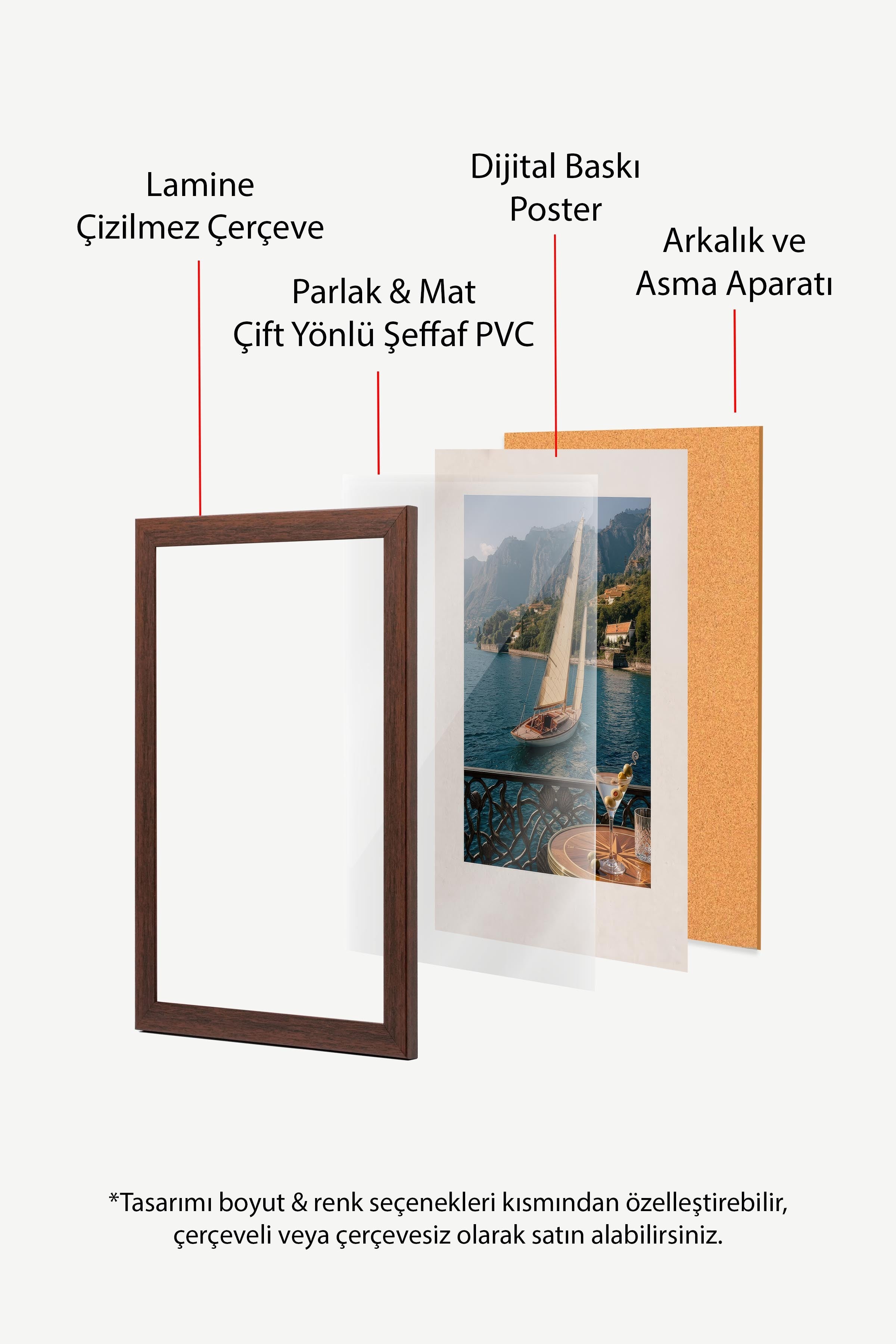 Yelkenli ve Deniz Manzarası Posteri, Kahverengi Çerçeveli Poster, Old Money Serisi, NO:113140