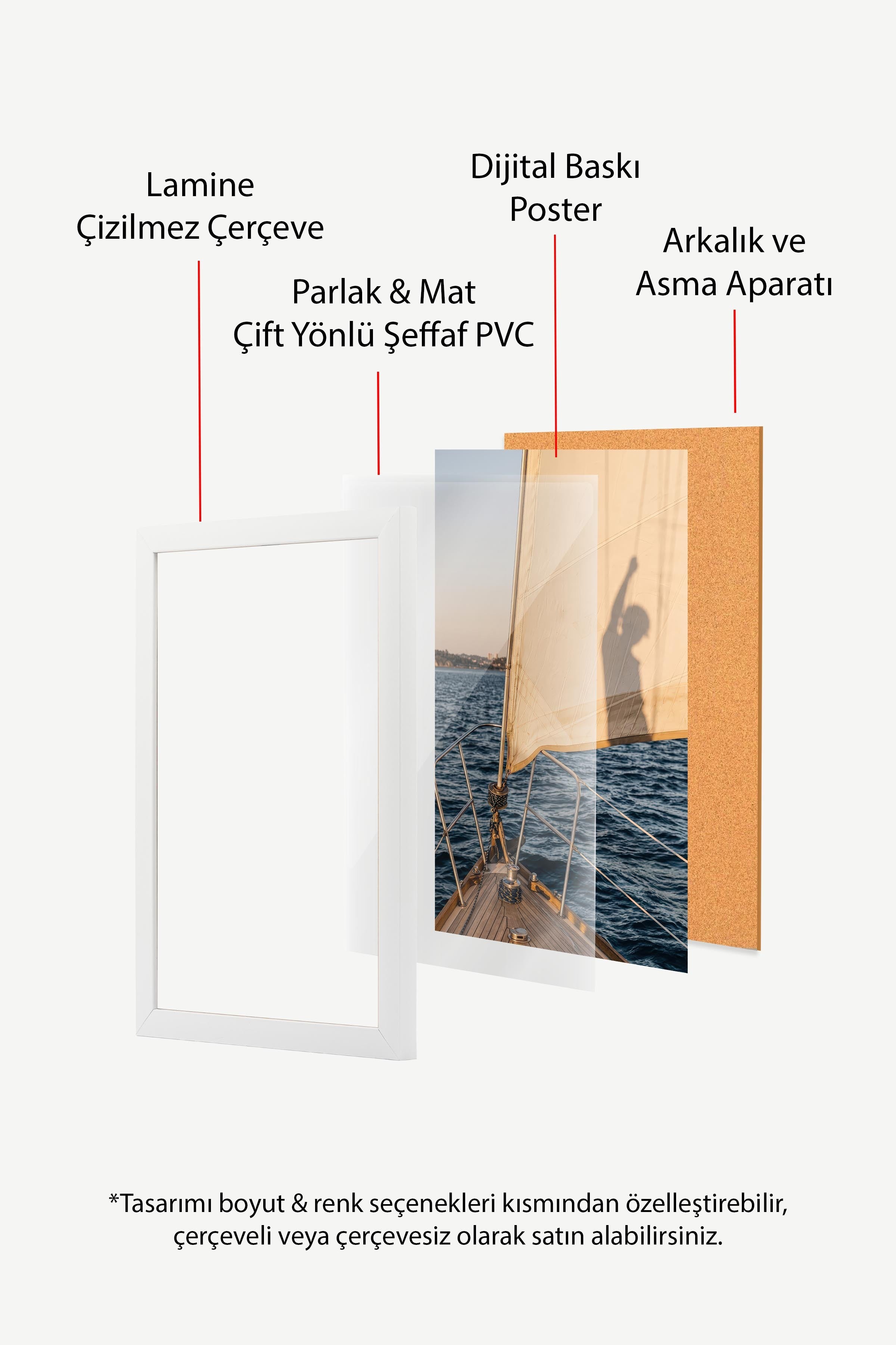 Yelkenli ve Deniz Posteri, Beyaz Çerçeveli Poster, Old Money Serisi, NO:113171