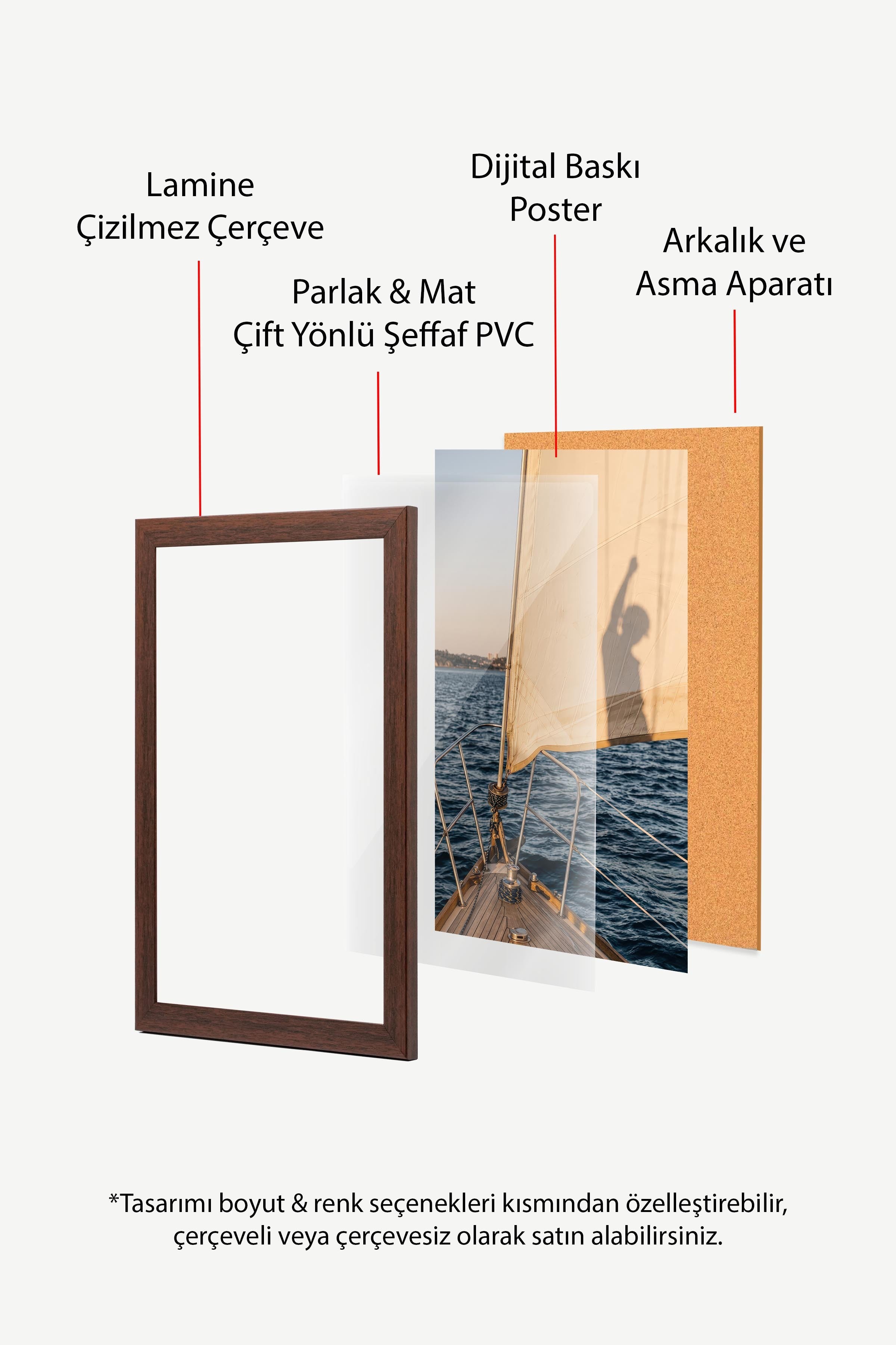 Yelkenli ve Deniz Posteri, Kahverengi Çerçeveli Poster, Old Money Serisi, NO:113171