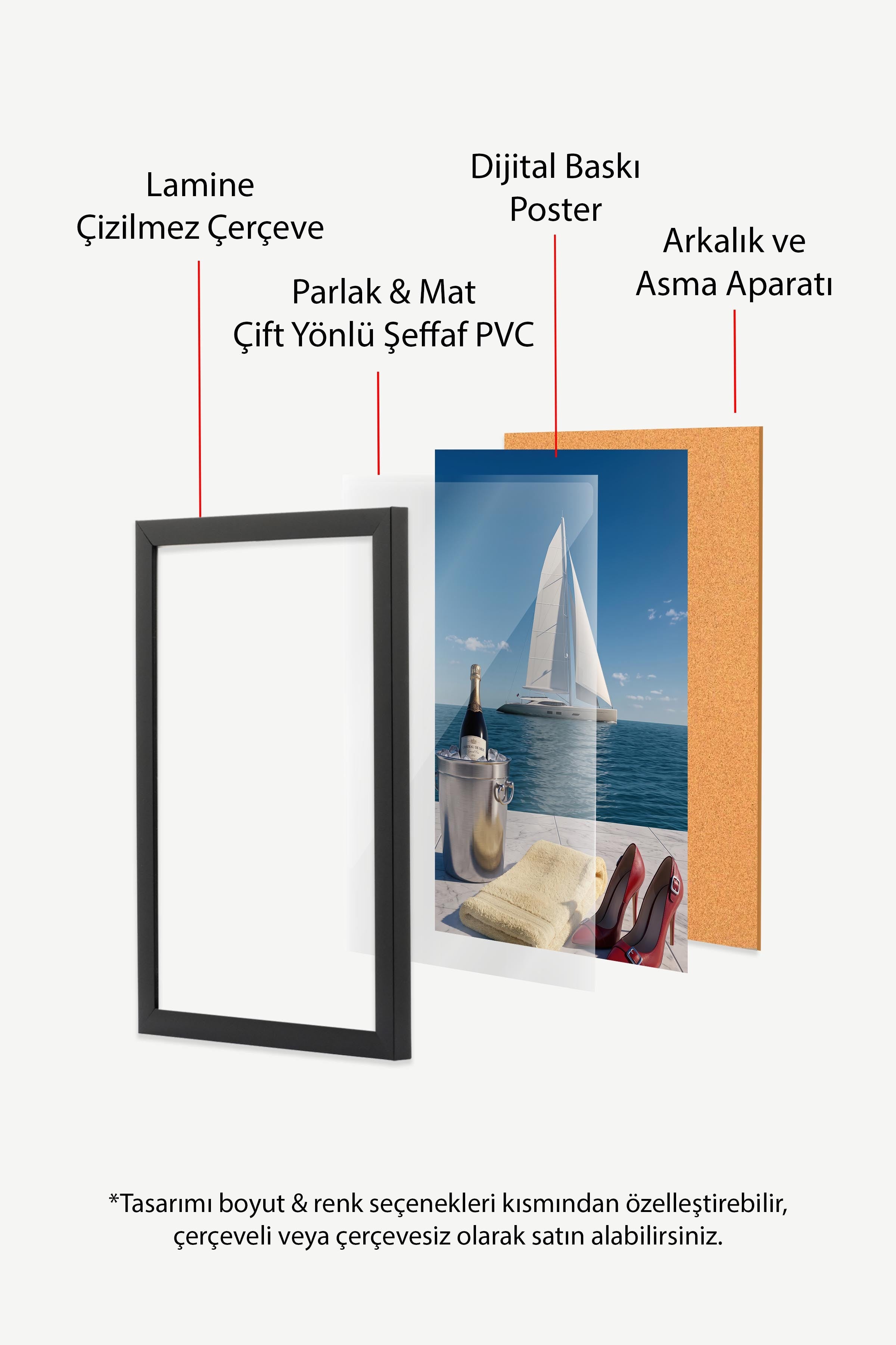Yelkenli ve Şampanya Posteri, Siyah Çerçeveli Poster, Old Money Serisi, NO:113146