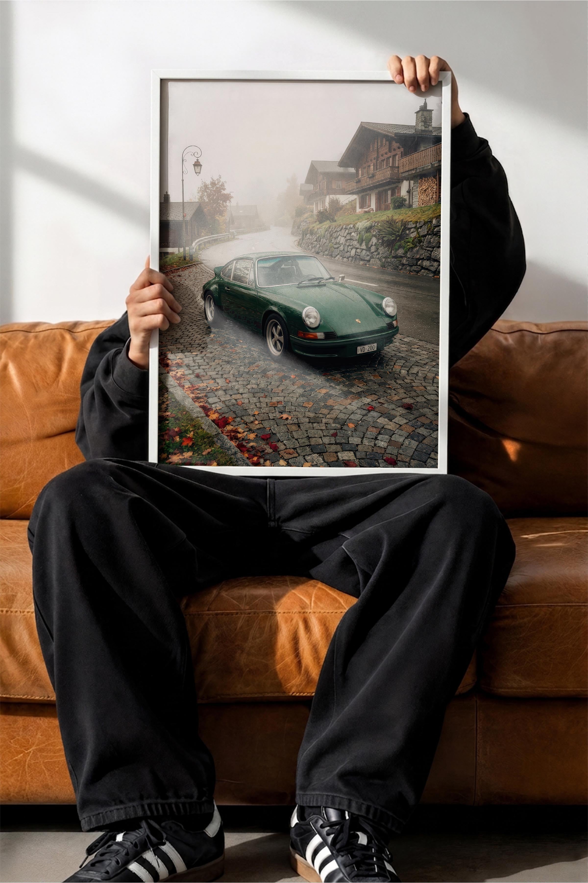Yeşil Klasik Araba Posteri, Beyaz Çerçeveli Poster, Old Money Serisi, NO:113127