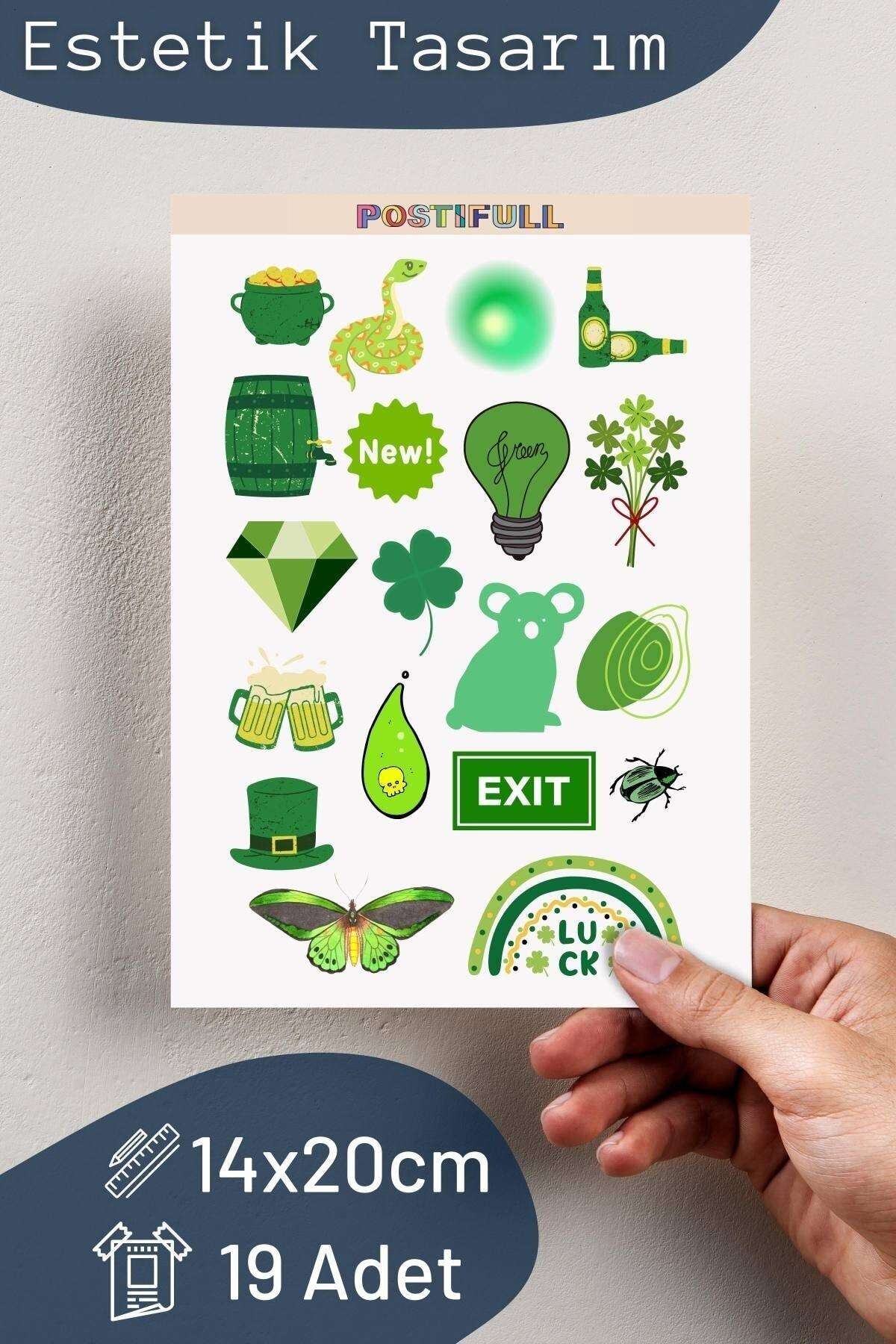 Yeşil Temalı Sticker Seti - 19 Adet Etiket Seti- Telefon, Tablet, Defter Laptop Uyumlu Etiket