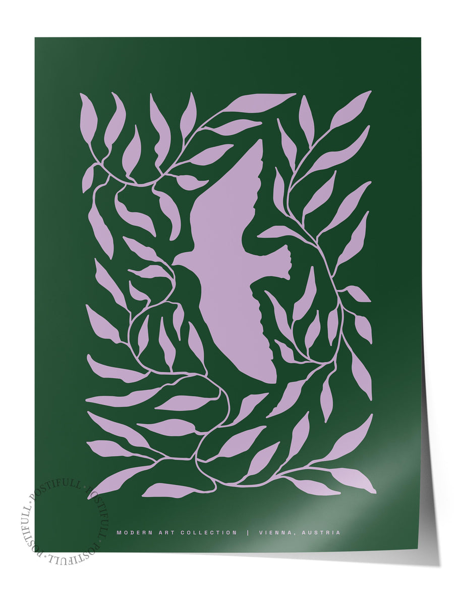 Kuş ve Yaprak Deseni Çerçevesiz Poster